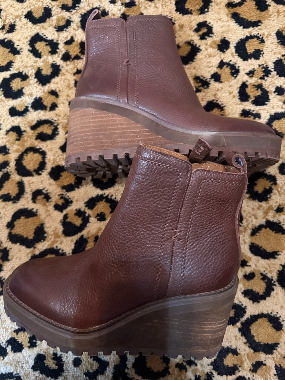 Zodiac Brown Leather Wedge, Side-Zip, Ankle Boots - Picture 12 of 14